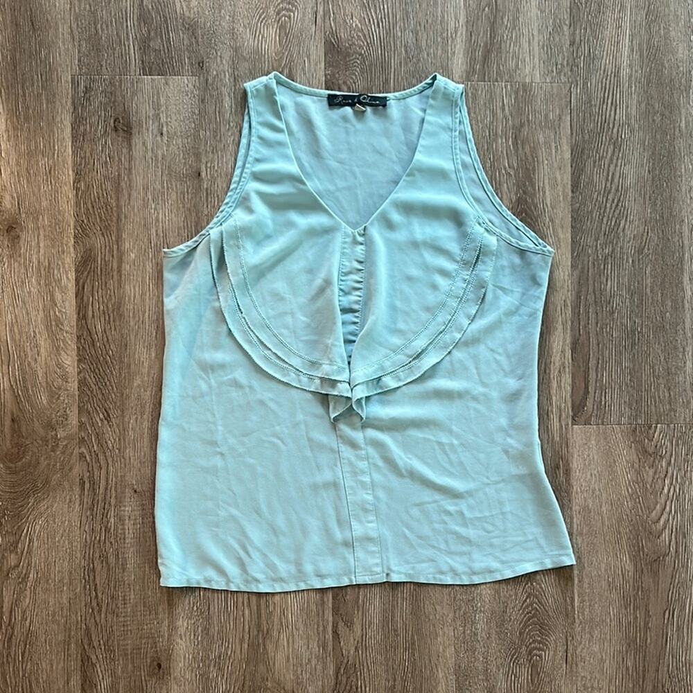 Rose & Olive Seafoam Ruffle Neck Tank Top Size Small